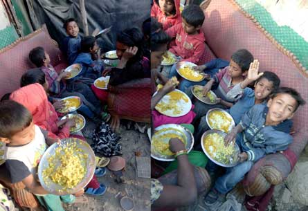 Food Drive in slum area of Niti Khand, Shakti Khand and Vasundhara with help of Robin Hood Army Team held on 11-Feb-2018 